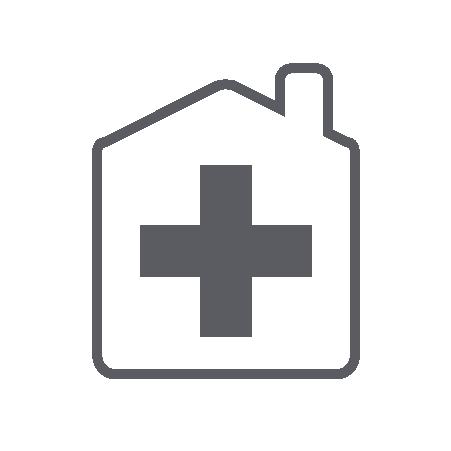 line drawing of home with health care cross inside of it