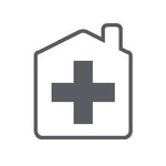 line drawing of home with health care cross inside of it
