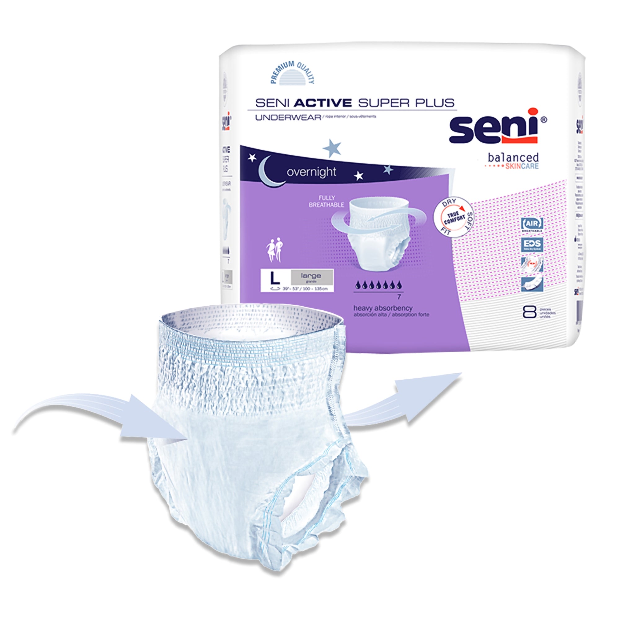Absorbent Underwear Seni® Active Super Plus Pull On with Tear Away Seams Adult Large Unisex Disposable Heavy Absorbency