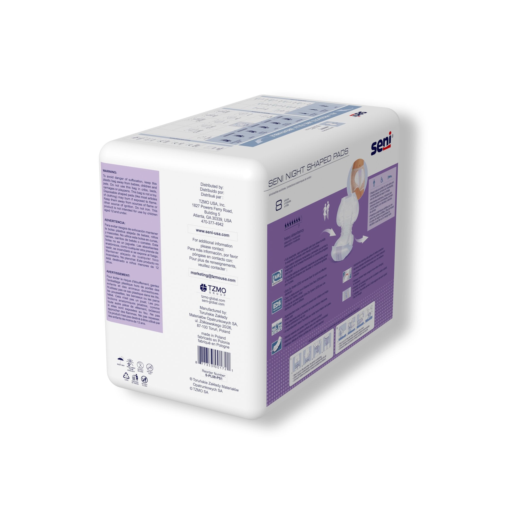 Incontinence Liner Seni® Shaped Night Pads 27 Inch Length Heavy Absorbency Super Absorbent Core One Size Fits Most