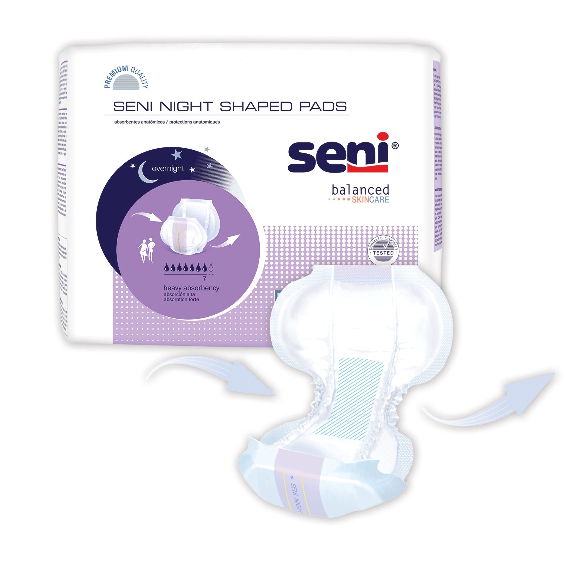 Incontinence Liner Seni® Shaped Night Pads 27 Inch Length Heavy Absorbency Super Absorbent Core One Size Fits Most