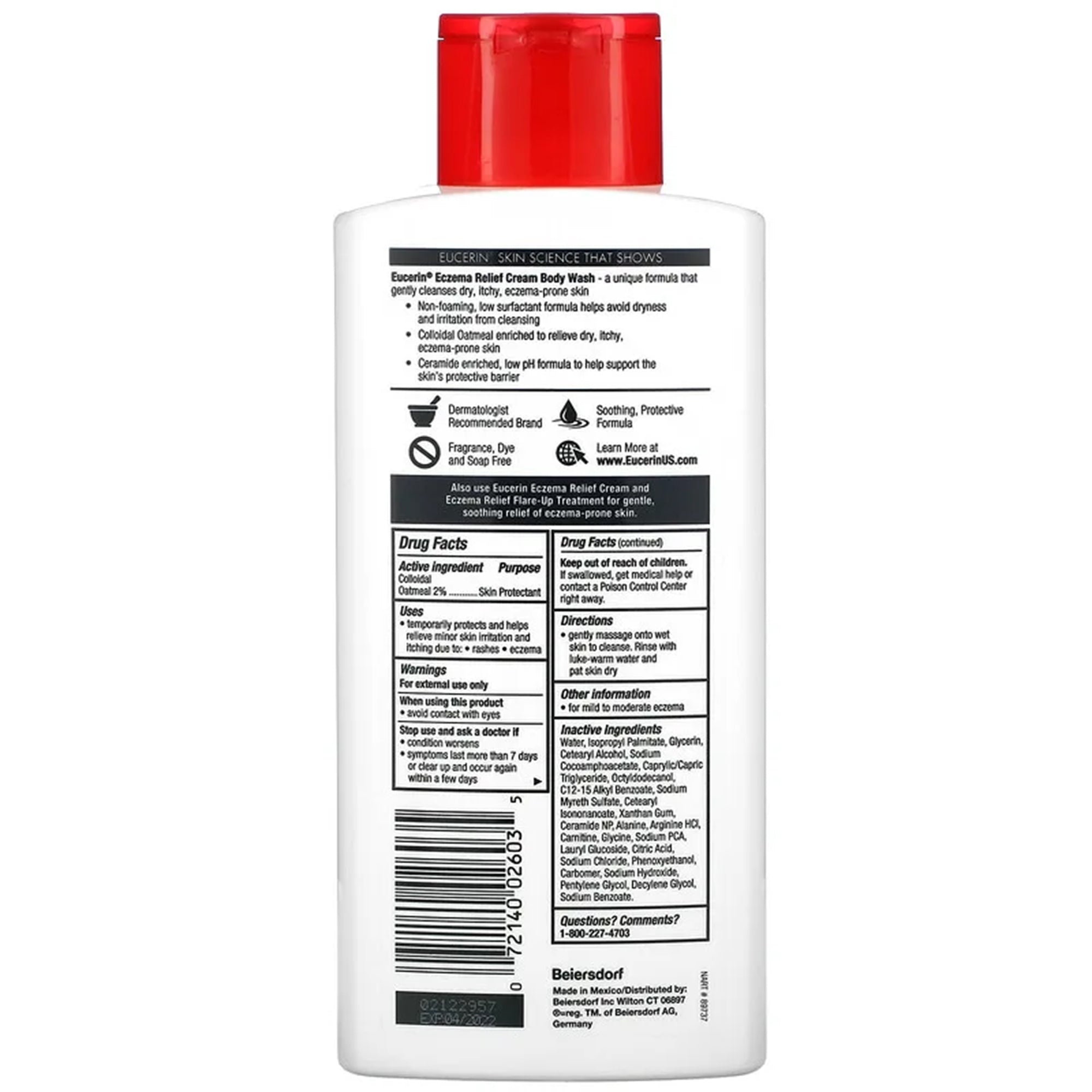 Body Wash Eucerin® Eczema Relief Cream 13.5 oz. Bottle Unscented