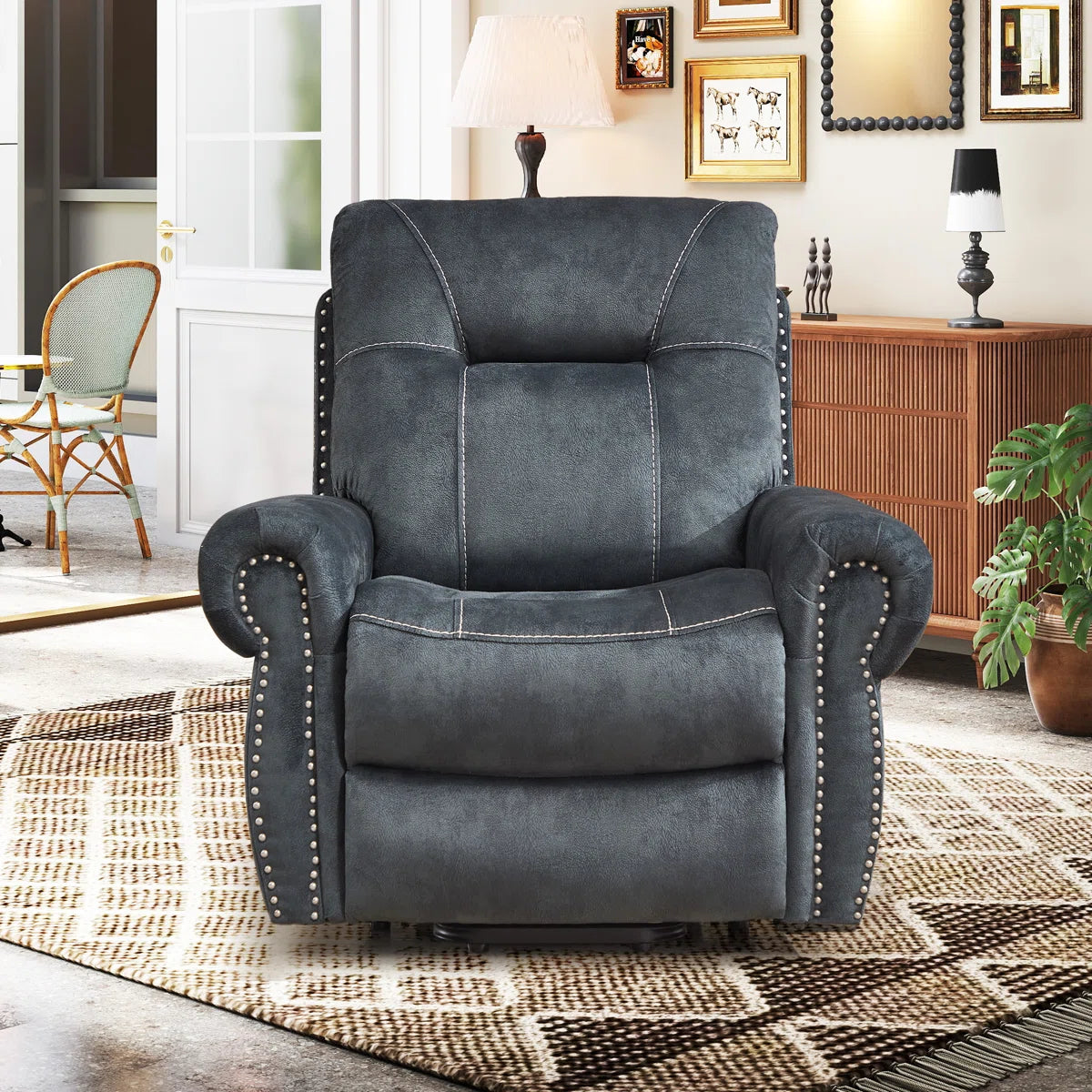 39.37'' Wide Classic Nailhead Trim Power Lift Recliner with Massage, Heat & USB + Type-C Charging