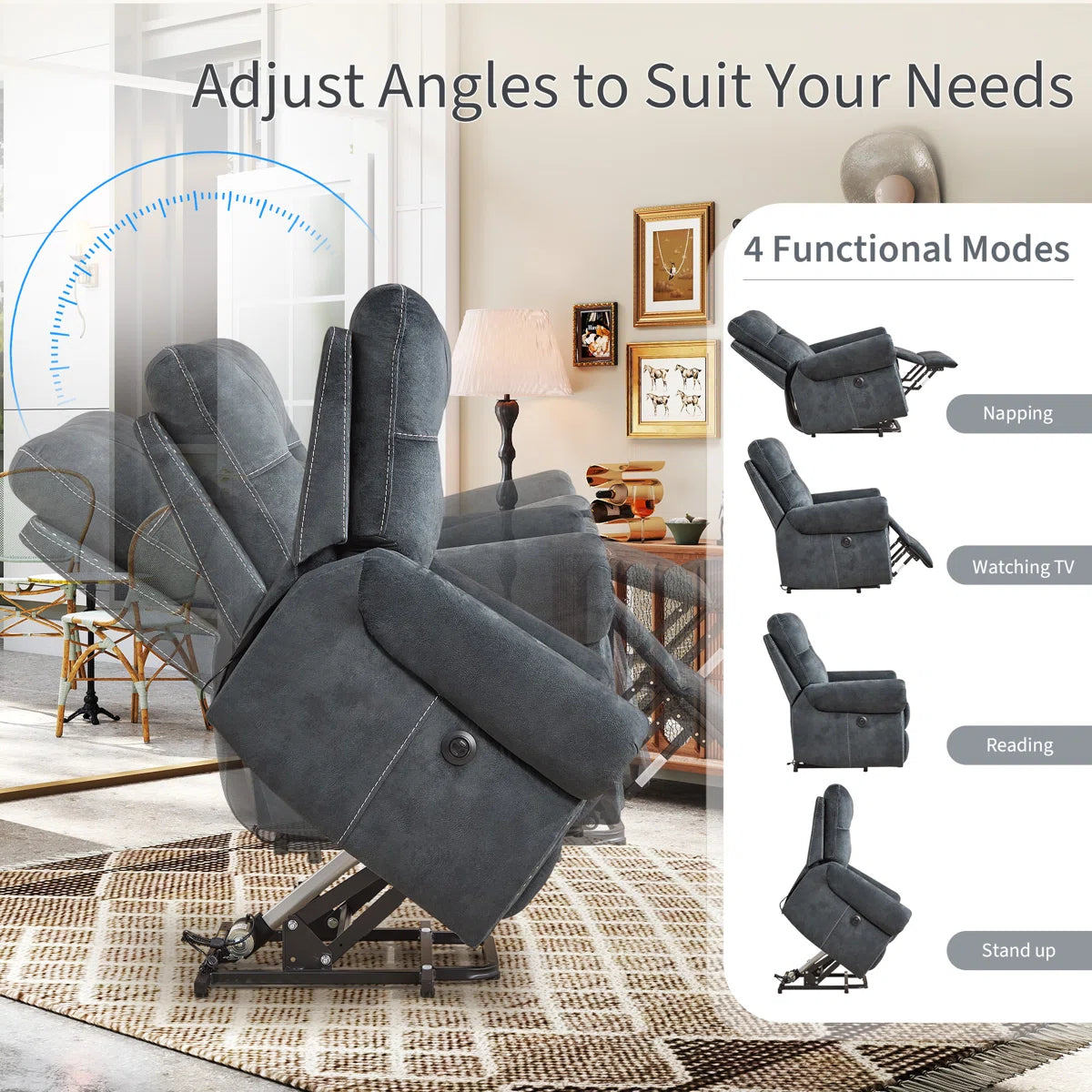 39.37'' Wide Classic Nailhead Trim Power Lift Recliner with Massage, Heat & USB + Type-C Charging