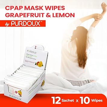 PURDOUX CPAP Mask Wipes 100% Cotton Grapefruit & Lemon Scent - 10 Wipes