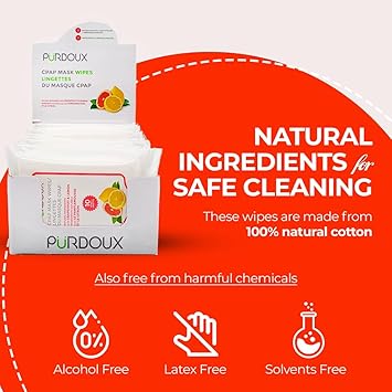 PURDOUX CPAP Mask Wipes 100% Cotton Grapefruit & Lemon Scent - 10 Wipes