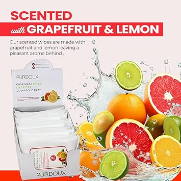 PURDOUX CPAP Mask Wipes 100% Cotton Grapefruit & Lemon Scent - 10 Wipes