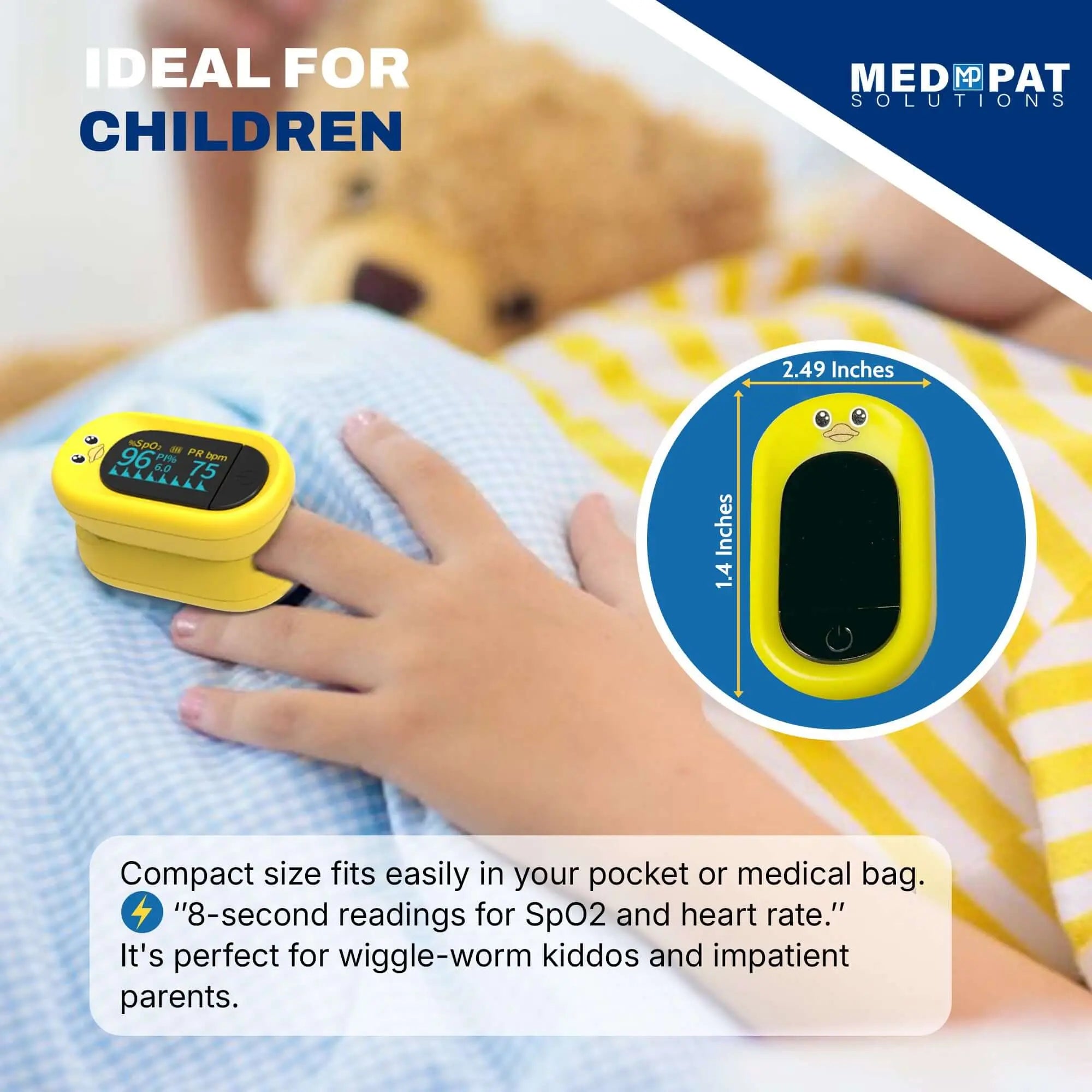 Med-Pat “Ducky” PXC-1 Kids Pulse Oximeter | Fast SpO₂ & Heart Rate | FSA/HSA Eligible