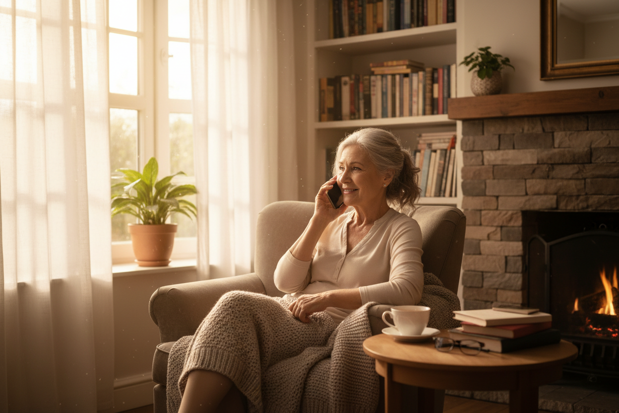 Older woman calling while in her house